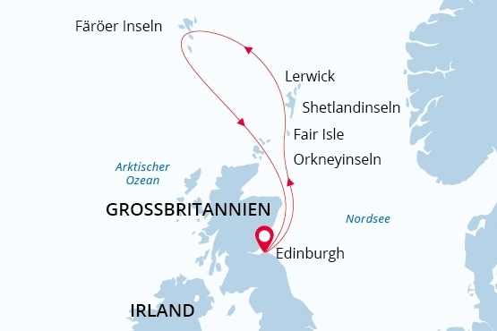 Britische Inseln, Färöer Inseln map route