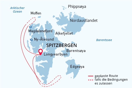 Westspitzbergen bis zur Eisgrenze map route