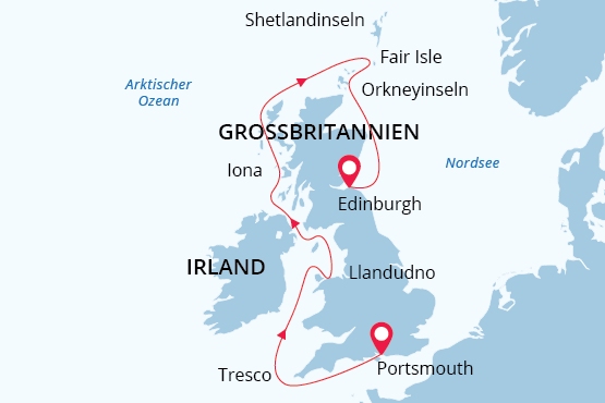 Britische Inseln Kreuzfahrt map route