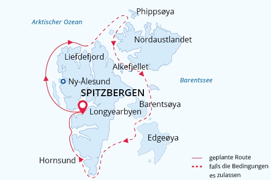 Spitzbergen bis zur Eisgrenze map route