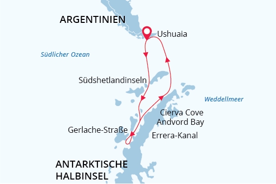 Antarktische Halbinsel - 7. Kontinent map route