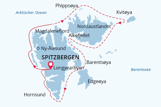 Spitzbergen Umrundung und Kvitøya map route